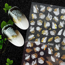 Load image into Gallery viewer, Summer Glitter Nail Decals Stickers Gold Black White Leaf Manicuring Foils Geometric Slider Nail Art Adhesive Decor Adhesive 3D Wave Design Decoration for Women Girls Art Stickers Decal Decoration Metallic Curve Strip Line Nail Decor