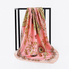 Load image into Gallery viewer, Luxury Long Soft Square Silk Scarves Lightweight Elegant Satin Silk Soft Head Wrap Escharpe Hijab Scarf Muslim Female Silky Shawls Wrap Hair Head Scarves Bandanna For Women 90*90cm