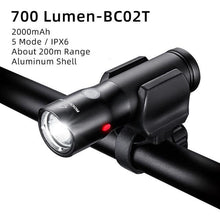 Load image into Gallery viewer, Bike Light Rainproof USB Rechargeable LED 2000mAh MTB Front Lamp Headlight Aluminum Ultralight Flashlight Super Bright Bicycle Front Headlight 5 Light Modes And Large Capacity Battery
