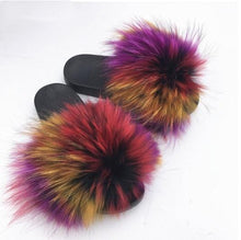 Load image into Gallery viewer, Summer Women Fox Fur Slippers Indoor Slides Fashion Flip Flops Casual Sandals Furry Fluffy Plush Slides Lightweight House Slippers Fluffy Sandals Outdoor Indoor Women Shoes