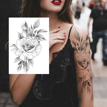 Load image into Gallery viewer, Realistic Big Flower Temporary Waterproof Sticker Tattoos For Body Painting Arm Legs Fake Black Rose Tattoos For Womens