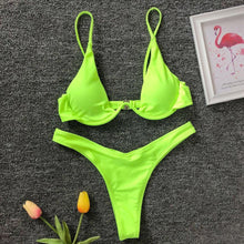 Load image into Gallery viewer, Underwired Bikini Female Swimsuit Women Swimwear Two-Piece V Shape Wire Bikini Set Bather Bathing Suit Women Micro Bikini Set Shiny Metallic 2 Piece Swimsuit Push Up Underwire Swimwear Bathing Suit
