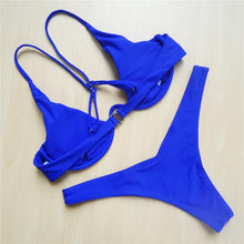 Load image into Gallery viewer, Underwired Bikini Female Swimsuit Women Swimwear Two-Piece V Shape Wire Bikini Set Bather Bathing Suit Women Micro Bikini Set Shiny Metallic 2 Piece Swimsuit Push Up Underwire Swimwear Bathing Suit