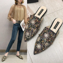 Load image into Gallery viewer, Luxury Women Mules Ladies Summer Slippers Women Shoes New Low Heels Flat Casual Shoes Woman Flip Flops Mules For Women Slip On Flats Loafers Pointed Toe Womens Mules