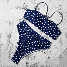 Load image into Gallery viewer, Bikinis Solid Push Up Bikini Padded Bra Straps High Waist Swimsuit Female Swimwear Women's Bathing Suit Lace up Bikini Ribbed Two Piece Swimsuit