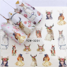 Load image into Gallery viewer, Flower Animal Designs Water Transfer Sticker Nail Art Decals Fashion Wraps Tips Manicure Tools Nail Watermark Decals iridescent Decoration Nail Self-Adhesive Decals Nail Stickers Water Transfer Fresh Nail Decals for Nail Art