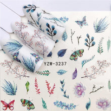 Load image into Gallery viewer, Flower Animal Designs Water Transfer Sticker Nail Art Decals Fashion Wraps Tips Manicure Tools Nail Watermark Decals iridescent Decoration Nail Self-Adhesive Decals Nail Stickers Water Transfer Fresh Nail Decals for Nail Art