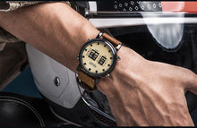 Load image into Gallery viewer, New Military Sport Watches Luxury Brown Leather Strap Quartz Wrist Watch Stylish Roller Watch For Men