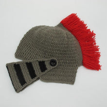 Load image into Gallery viewer, New Winter Handmade Funny Hats Cool Red Tassel Roman Knight Helmet Mask Beanies Cosplay Caps Men Women Gag Party Gifts Men's Handmade Beanie Knit Funny Hat Cosplay Roman Knight Helmet Cap Wig Beard Hats Handmade Knit Warm Winter Caps Ski Funny Mask Beanie