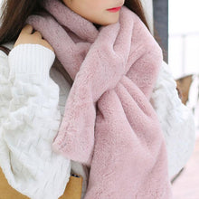 Load image into Gallery viewer, New Winter Solid Color Warm Thicken Soft Collar Scarf Faux Rabbit Fur Neckerchief Plush Warm Hot Scarfs Cross Collar Scarf Shawl Solid With Pearl Elegant For Women