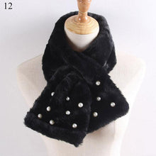 Load image into Gallery viewer, New Winter Solid Color Warm Thicken Soft Collar Scarf Faux Rabbit Fur Neckerchief Plush Warm Hot Scarfs Cross Collar Scarf Shawl Solid With Pearl Elegant For Women