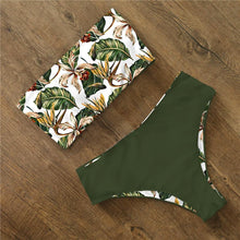 Load image into Gallery viewer, Bikini Swimwear Swimsuit Women Floral Print High Waist Bikini Set Back Cross Bathing Suit Female Beach Wear Women's Bikini Swimsuits Strapless Two Pieces Bathing Suits