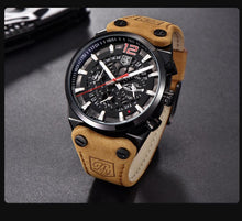 Load image into Gallery viewer, Mens Military Army Watches Analog Chronograph Watch Genuine Leather Strap Sports Casual Waterproof Male Quartz Wristwatch