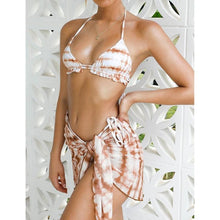 Load image into Gallery viewer, Bikini Women Push Up Swimsuit 3 Piece Bikini Set With Cover Up Women's Fashion 3 Piece Tie Dye Top Bikini Set Swimsuit Cover Up Skirt Swimwear Push Up Bather Swim Wear