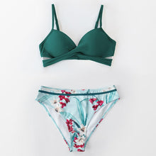 Load image into Gallery viewer, Push Up Floral Bikini Sets Women Two Pieces Swimsuits Women's Bathing Suits Push Up Halter Bandage Bikini Floral Printing Swim Bottoms Two Piece Swimsuits New Girl Beach Bathing Suits Swimwear