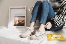 Load image into Gallery viewer, Womens New Spring Fashion Canvas Casual Flats Striped Vulcanize Fashion Style Sneakers Low-Cut Trainers Canvas Flat Sneakers Casual Slip On Canvas Comfortable Design