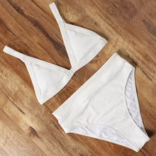 Load image into Gallery viewer, Bikini Swimwear Swimsuit Women Solid Bathing Suit Bikini Set With Pad Female High Waist Beachwear Women Bikini Swimsuits 2 Piece Deep V Neck Swimwear Adjustable Strap Back Bathing Suits
