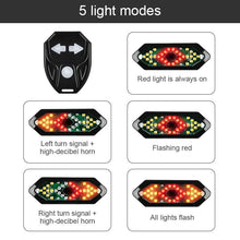 Load image into Gallery viewer, Bike Turn Signals Remote Control Bicycle Direction Indicator LED Rear Light USB Rechargeable Cycling Taillight With Horn Wireless Remote Control Bike Rear Light Back USB Rechargeable Safety Warning Cycling Light Fits On Any Road Bicycle