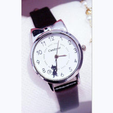 Load image into Gallery viewer, Women Charming Watch Set Pink Leather Strap Student Watch Children Black Cat Leather Strap And Round Dial Quartz Watches For Women Cat Dial With Stainless Steel Dial Quartz Watch