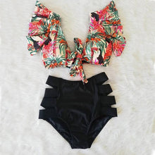 Load image into Gallery viewer, High Waist Bikini Ruffle Swimwear Women Print Swimsuit Push Up Bikinis Plus Size Bathing Suits Floral Beach Wear Bikini Swimsuits for Teen Girls