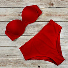 Load image into Gallery viewer, New Bikini Fashion Push Up Bikini Set Swimsuit Bikini Sets Push Up Swimsuits 2 Piece Underwired Bathing Suits Women Bandage High Waist Solid Brown Triangle Swimwear Two-Piece Suits