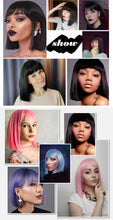 Load image into Gallery viewer, Glorious Synthetic Wigs Short Bob Wigs Black/Pink Bangs Wigs for Women Heat Resistant Fiber Hair Brazilin Wigs For Black Women Cosplay Wigs For Women
