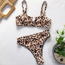 Load image into Gallery viewer, Leopard Bikinis Bikini Swimming Women's Bathing Suits Push Up Swimsuit Women's Padded Underwire Bikini Wire Push Up Bathing Suit Leopard Printed High Cut Vintage Swimsuit
