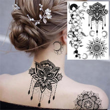 Load image into Gallery viewer, 53 Sheets Black Lace Temporary Tattoos Sticker Butterfly Flower Fake Tatoo Sticker Sexy Black Henna Temporary Tattoos For Women