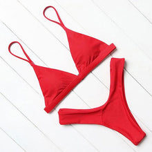 Load image into Gallery viewer, Bikini Swimwear Women Swimsuit Push Up Micro Bikinis Set Swimming Bathing Suit Beachwear Summer Thong Bottom Two Piece Bikini Double Shoulder Straps Cute Swimsuit Triangle Bathing Bikini