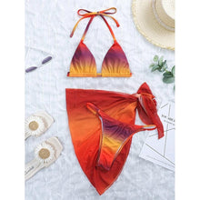 Load image into Gallery viewer, Print Swimsuit 3 Piece Mesh Bikini Set Women's Ribbed Floral Bikini Set Tie Side Swimsuit Cover Ups Daisy Butterfly Print Three Piece Bikini Swimwear Triangle Micro Bikini String Halter Swimwear Women Low Waist Bathing Suit