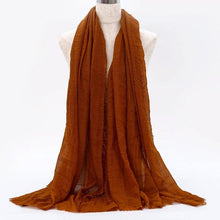 Load image into Gallery viewer, Light Soft Fashion Solid Scarf Crinkle Cotton Linen Wrap Shawl Hijab Muslim Woman Shawls Turban Islamic Clothing Head Wrap For Women