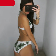 Load image into Gallery viewer, Push Up Women Bikinis Swimwear Women's Bathing Suits Push Up Halter Bandage Bikini Floral Printing Swim Bottoms Two Piece Swimsuits Women Swimsuits Bathing Suit Halter Leaf Print Beach Wear Plus Size
