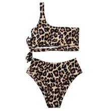 Load image into Gallery viewer, Women Leopard Print Swimsuit Women's Bikini One Shoulder Top High Waist Bottom Two Piece Swimsuits Women Push Up Bikini Set One Shoulder Beachwear Summer Leopard Bathing Suit High Waist Swimwear For Women