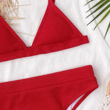 Load image into Gallery viewer, Bikini Swimwear Swimsuit Women Solid Bathing Suit Bikini Set With Pad Female High Waist Beachwear Women Bikini Swimsuits 2 Piece Deep V Neck Swimwear Adjustable Strap Back Bathing Suits