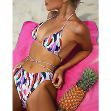 Load image into Gallery viewer, Multicolor Trend Women Micro Bikini Set String Backless Swimsuit High Cut Swimwear Women Beach Wear Women's Ribbed Tie Bikini Beautiful Bottom String Swimsuit For Summer