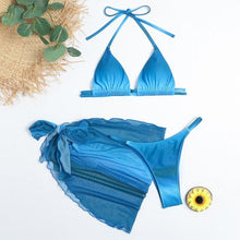 Load image into Gallery viewer, Print Swimsuit 3 Piece Mesh Bikini Set Women's Ribbed Floral Bikini Set Tie Side Swimsuit Cover Ups Daisy Butterfly Print Three Piece Bikini Swimwear Triangle Micro Bikini String Halter Swimwear Women Low Waist Bathing Suit