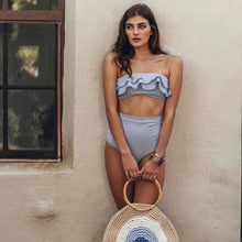 Load image into Gallery viewer, Retro Blue White Striped High Waist Bikini Lady Swimwear Women Swimsuit Female Ruffle Swim Bathing Suit Piece Vintage High Waist Bikini Set Ruffled Swimsuits For Women Bathing Suits
