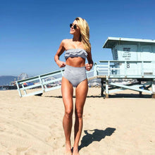 Load image into Gallery viewer, Retro Blue White Striped High Waist Bikini Lady Swimwear Women Swimsuit Female Ruffle Swim Bathing Suit Piece Vintage High Waist Bikini Set Ruffled Swimsuits For Women Bathing Suits