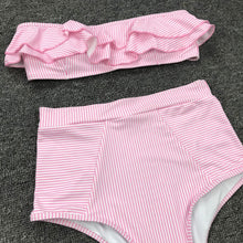 Load image into Gallery viewer, Retro Blue White Striped High Waist Bikini Lady Swimwear Women Swimsuit Female Ruffle Swim Bathing Suit Piece Vintage High Waist Bikini Set Ruffled Swimsuits For Women Bathing Suits