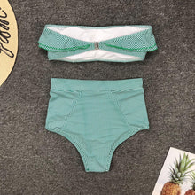 Load image into Gallery viewer, Retro Blue White Striped High Waist Bikini Lady Swimwear Women Swimsuit Female Ruffle Swim Bathing Suit Piece Vintage High Waist Bikini Set Ruffled Swimsuits For Women Bathing Suits