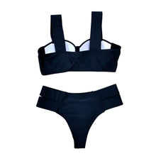Load image into Gallery viewer, New Bikini Sets Black Push Up Swimsuit Women Neon Patchwork Bikini Swimsuit 2 Piece Cutout Molded Push Up Bathing Suit Women Swimwear Splicing Bathing Suit Holiday Beach Swimming Suit