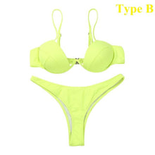 Load image into Gallery viewer, Push Up Unpadded Bikini Set Women 4 Colors Bandage Bikini Set Swimsuit Thong Bottom Swimwear Two Pieces Plain Bikini Bathing Suit Swimwear Bathing