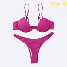 Load image into Gallery viewer, Push Up Unpadded Bikini Set Women 4 Colors Bandage Bikini Set Swimsuit Thong Bottom Swimwear Two Pieces Plain Bikini Bathing Suit Swimwear Bathing