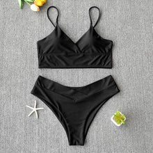 Load image into Gallery viewer, Solid Swimsuit Women Bikini Push Up Women's Crisscross Halter Bandage Bikini Strappy Bottom Swimsuits Swimwear Bikini Set Bathing Suit Two Piece Swim Suit Female