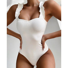 Load image into Gallery viewer, Luxury Black Female Swimsuit Vintage One Piece Ruffled Push Up Tummy Control Swimwear Halter One Piece Slimming Retro Swimsuit Women's Plus Size Push Up Bathing Suit Solid Red Swimwear Women Padded Bathing Suits