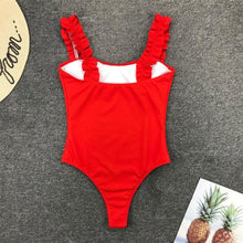 Load image into Gallery viewer, Luxury Black Female Swimsuit Vintage One Piece Ruffled Push Up Tummy Control Swimwear Halter One Piece Slimming Retro Swimsuit Women's Plus Size Push Up Bathing Suit Solid Red Swimwear Women Padded Bathing Suits