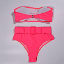 Load image into Gallery viewer, High Waist Bikini Black Swimwear Women Swimsuit High Leg Bikinis Set Women High Waist Bandeau Bikini Set Strapless 2 Piece Bathing Suit Swimsuits Tie Wrap Swimsuits Swimming for Bathing Suit Woman Swimsuits