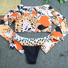 Load image into Gallery viewer, Surfing Swimsuit For Women Bikini Long Sleeve Swimwear Tiger Print Push Up Summer Bath Suit Two Piece Surfing Rash Guard Bikini Long Sleeve Swimsuit Set