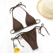 Load image into Gallery viewer, Bikini Swimsuit Solid Color Bikini Set Swimwear Bathing Suit Women Bikinis String Beach Women Two Piece Bikini Swimsuit Bathing Suits Halter Triangle Tops String Bikini Sets