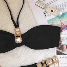 Load image into Gallery viewer, Luxury Purple Halter Crystal Diamond Bikini Female Swimsuit Women Swimwear Rhinestone Bikini Set Bathing Suit Women's Swimwear Rhinestone Halter Low Waist Tie Side Bikini Set 2 Pieces Crystal Diamond Swimsuit